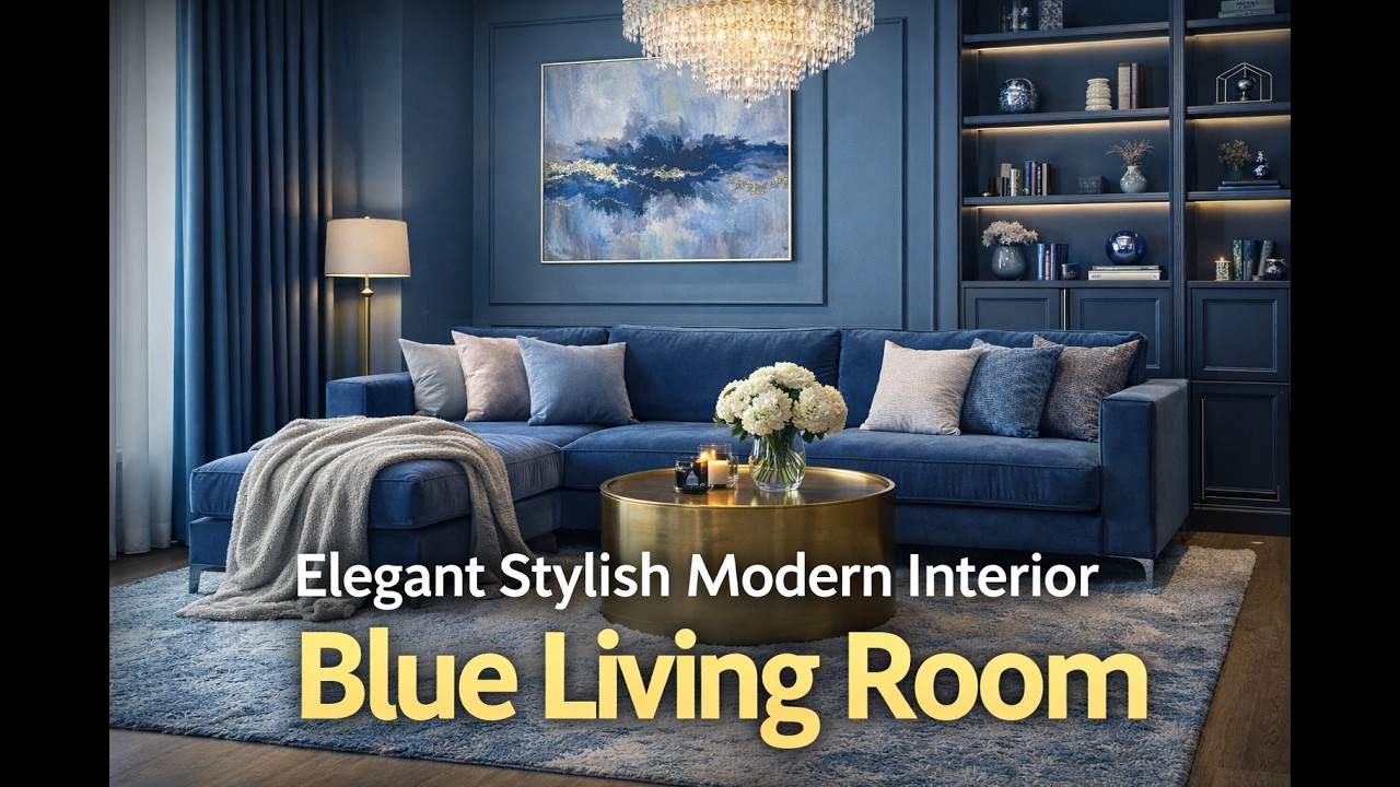 elegant stylish modern interior Blue living room