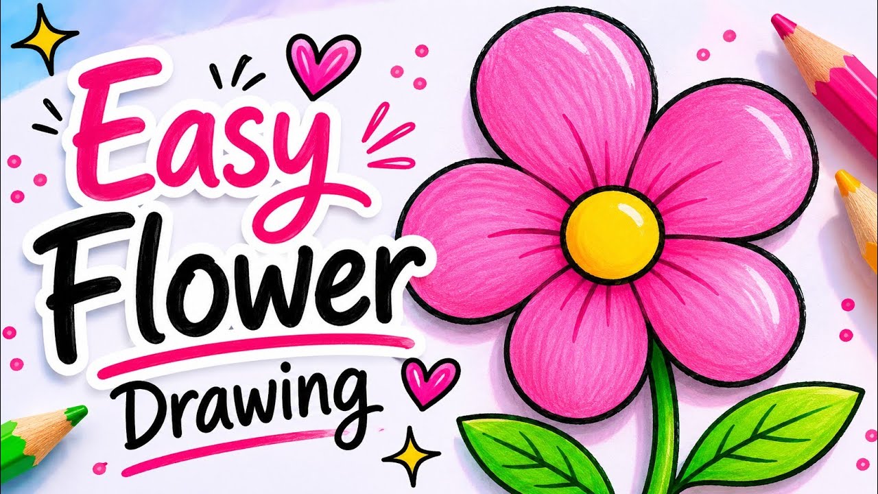 Easy flower drawing of Oil pastels colours 