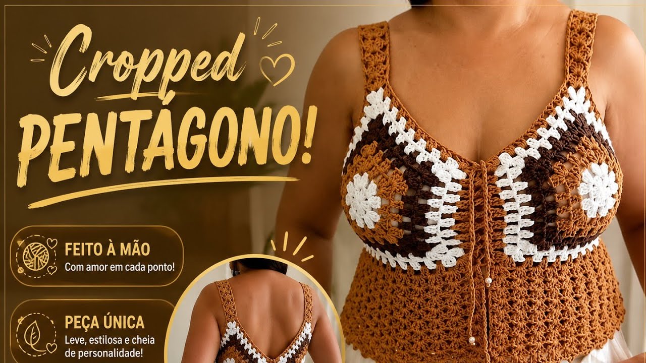 TOP/BATA PENTÁGONO de CROCHÊ por @rhosangellaartecroche