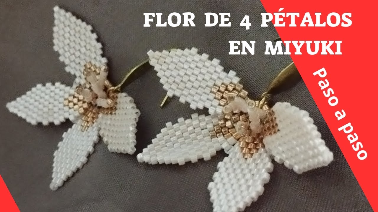 Aretes de flor en miyuki/flor de 4 pétalos