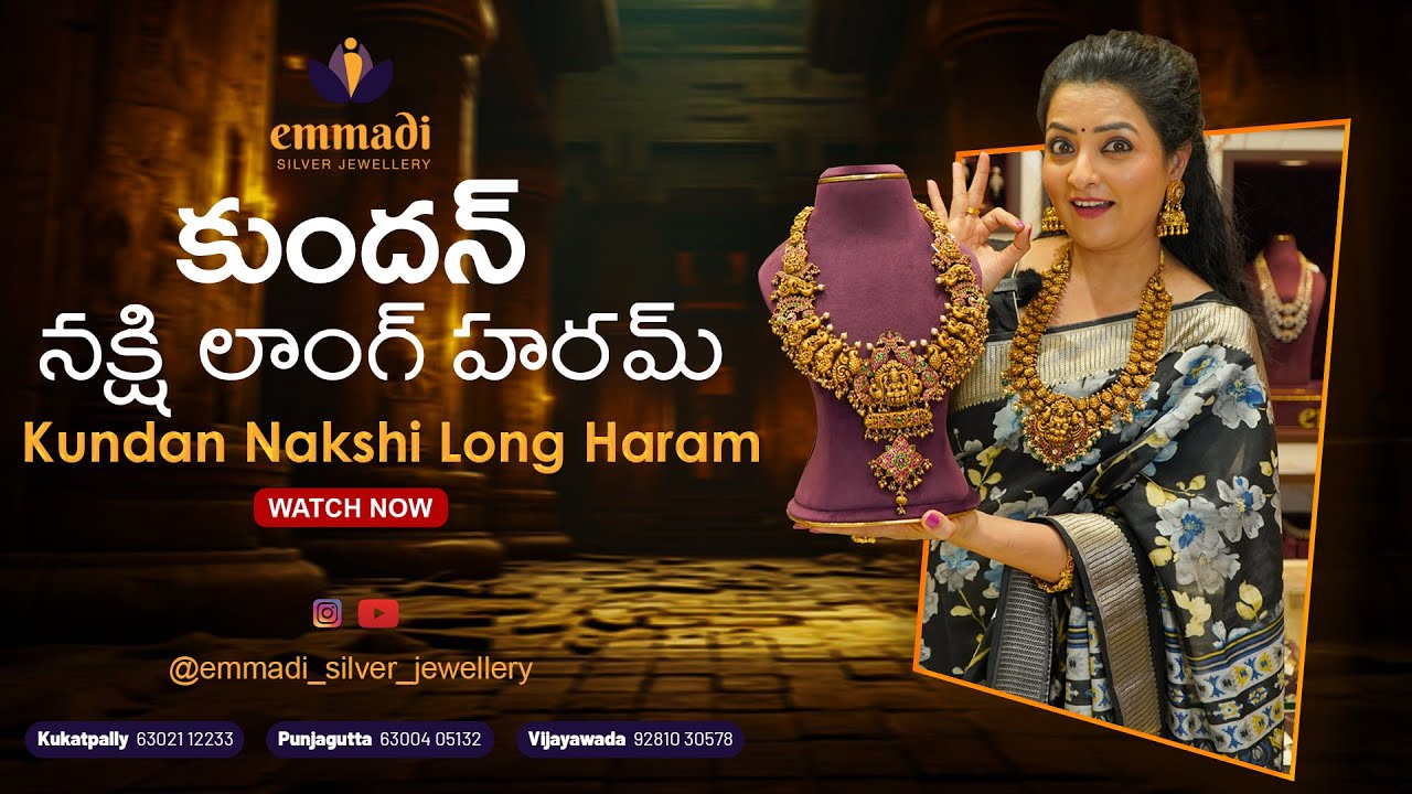 Kundan Nakshi Long Haram| Emmadi Silver Jewellery
