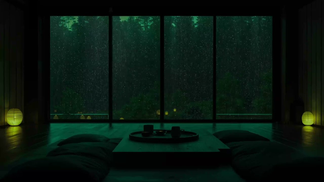 Soothing Night Rain in a Traditional Japanese Room 🌙 Calm Garden Ambience for Sleeping Peacefully