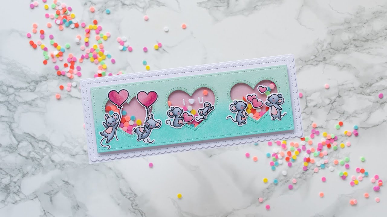Lawn Fawn – I Heart You – Valentine’s Slimline Shaker Card