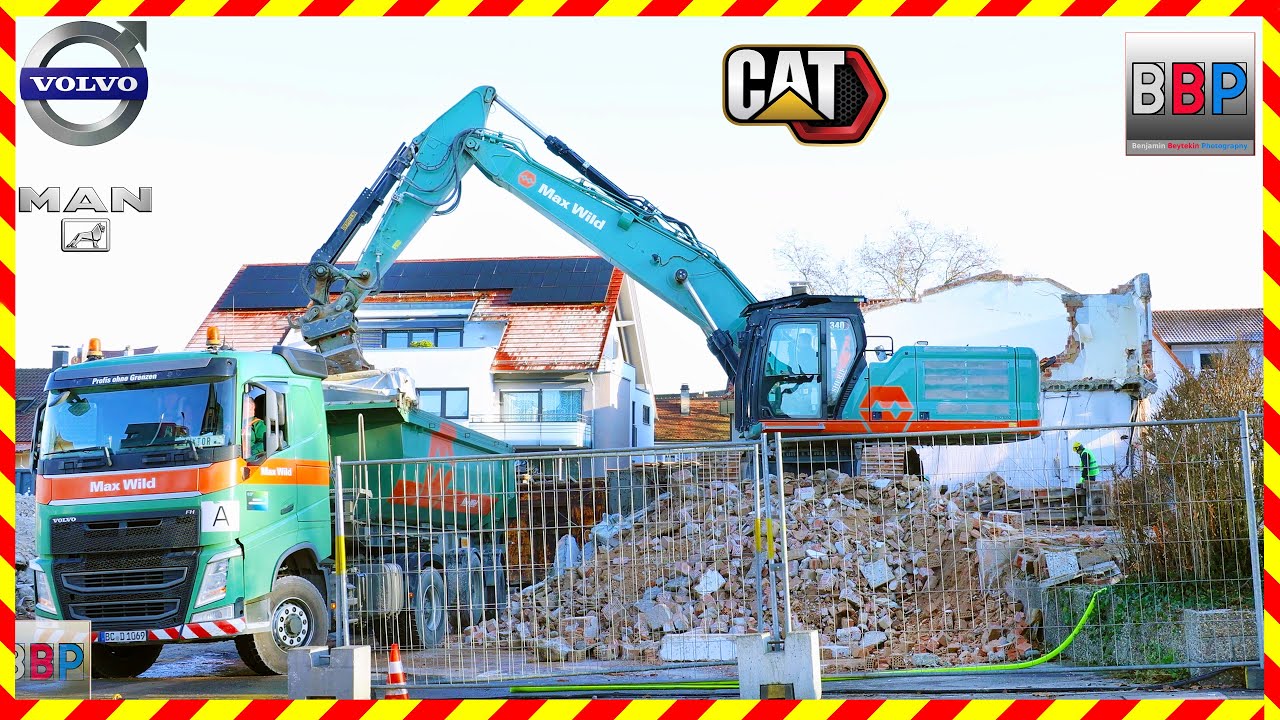 CAT 340 & MAN, VOLVO  Sattelkipper - Abbruch Feuerwache Schorndorf, 2025. Teil 3