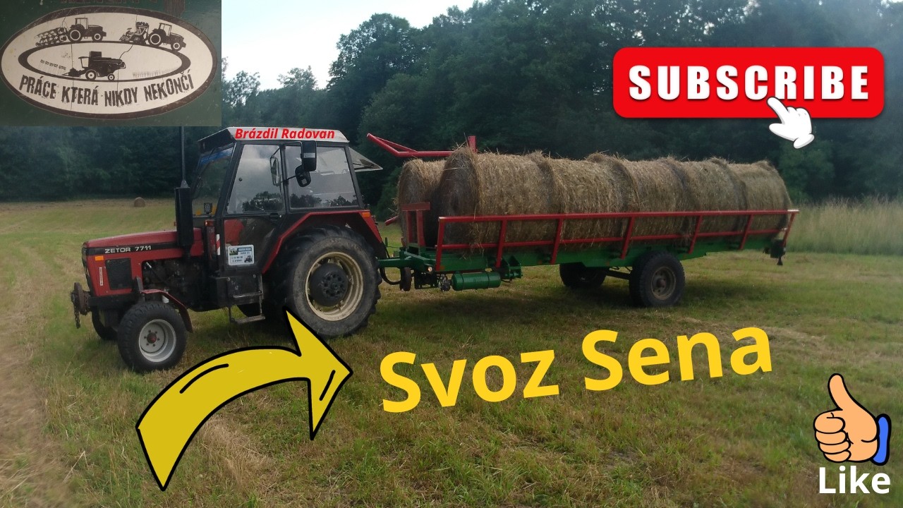 Zetor 7711 svoz kulatých balíků sena - Samonakládací návěs na balíky NTVS domácí výroby #zetor