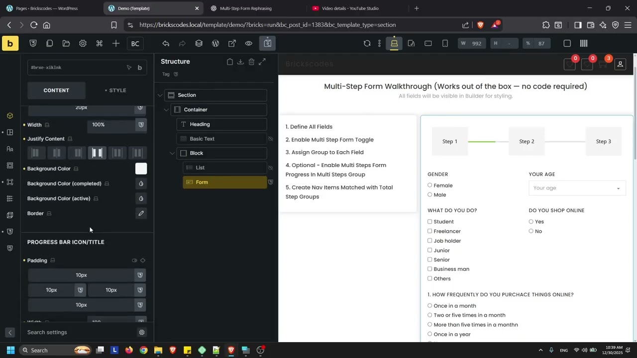 Bricks Builder - Native Form + Alpine.js - Multi Steps Form.