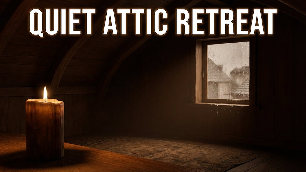Attic Reading Nook at Night Candlelight Rain for Deep Sleep, Calm & Focus