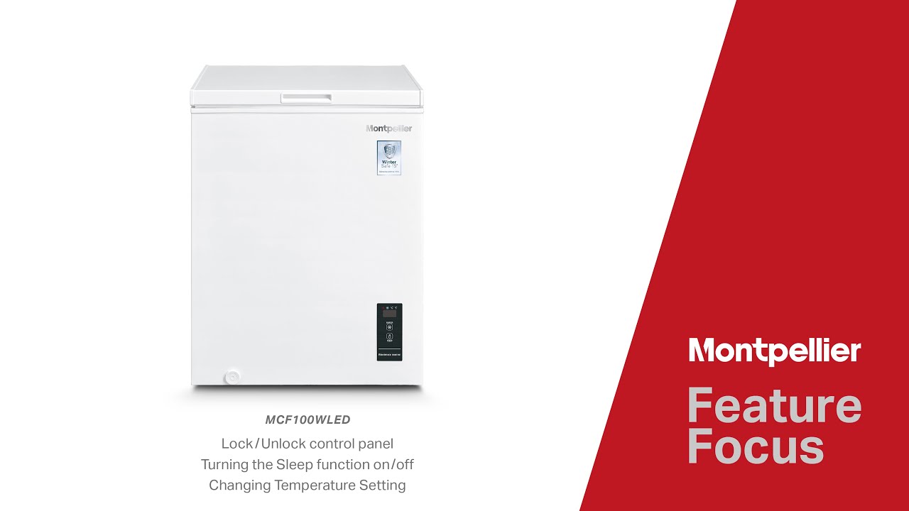 Montpellier Feature Focus, MCF100WLED Chest Freezer - Lock, Sleep & Temperature controls