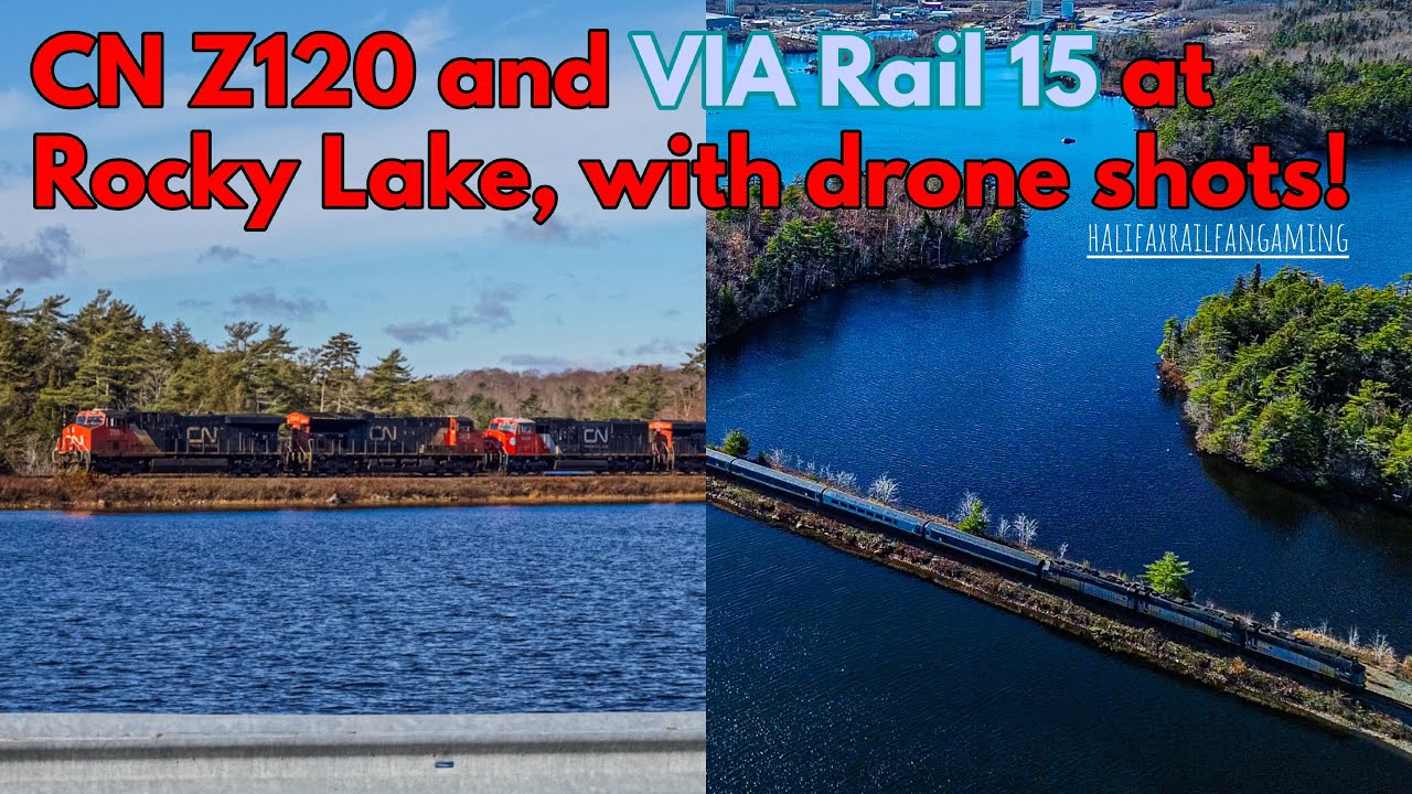 Drone Shots Are Back! CN Z120 & VIA Rail 15 at Rocky Lake, NS.