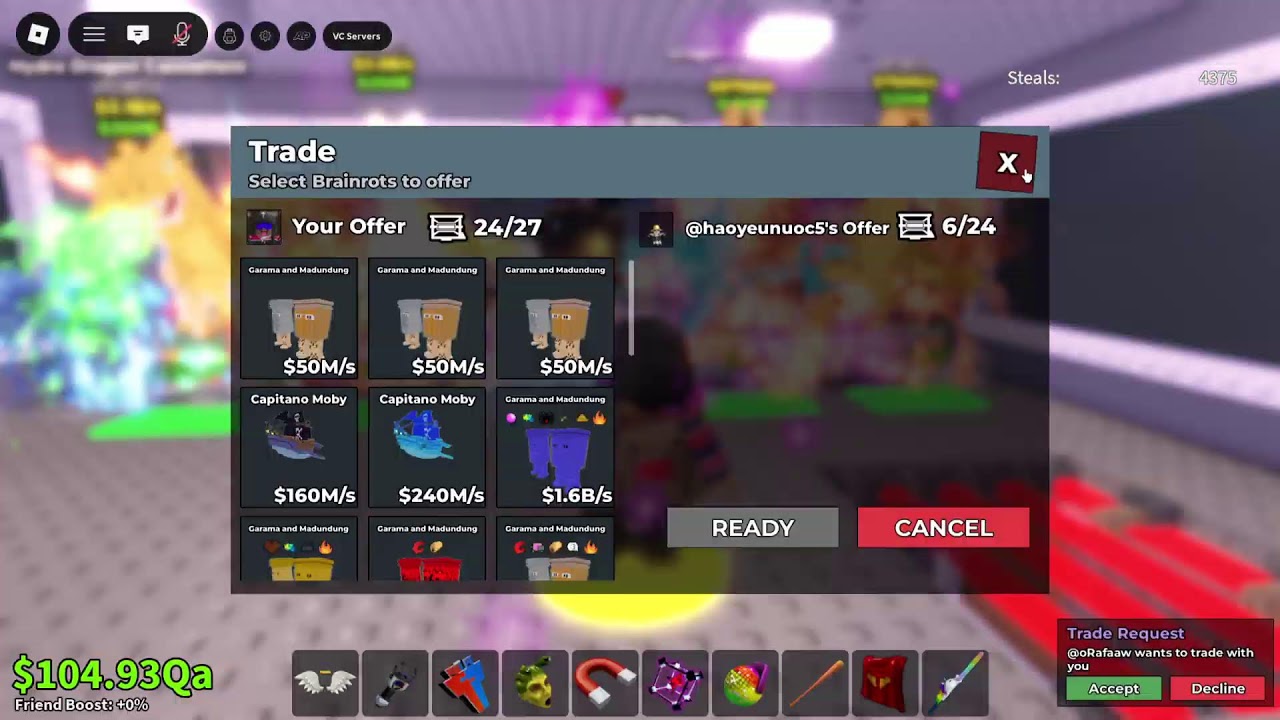 Trading in steal a brainrot with viewers DRAGONS OGS GARAMAS