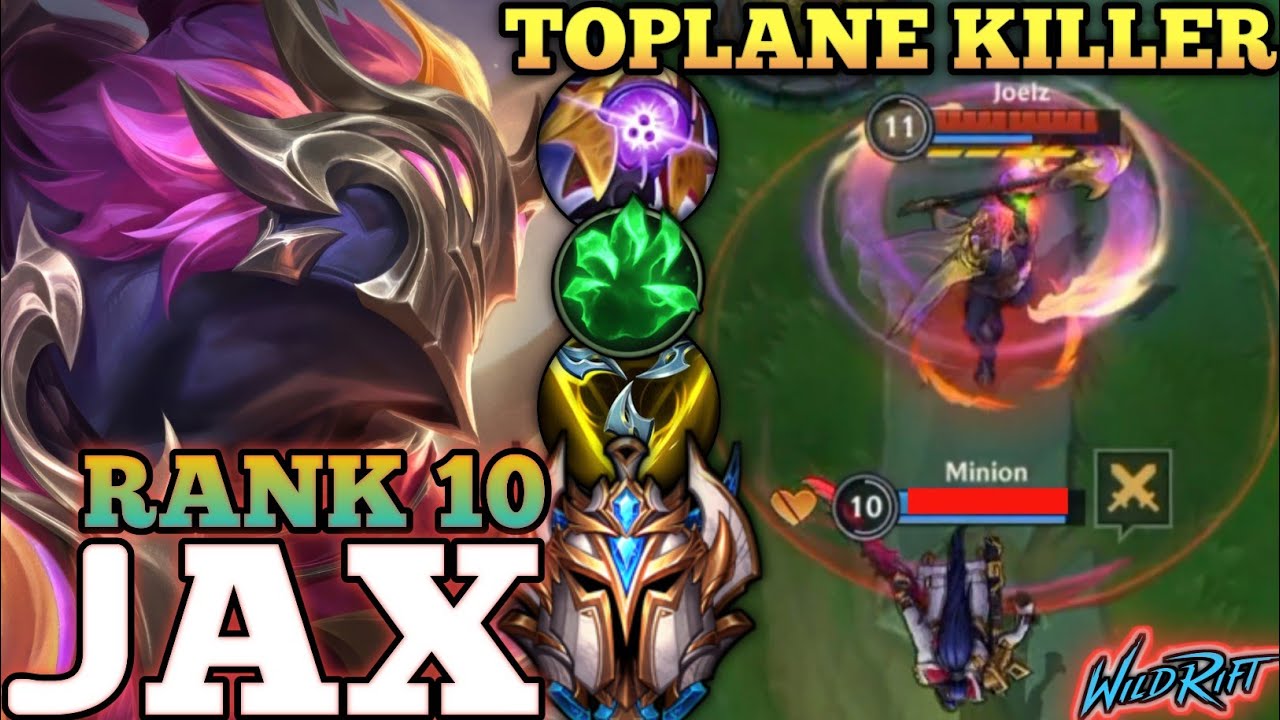 JAX TOPLANE KILLER MVP PLAY! OVERPOWER HYBRID META BUILD - TOP 10 JAX GLOBAL BY Joelz - WILD RIFT