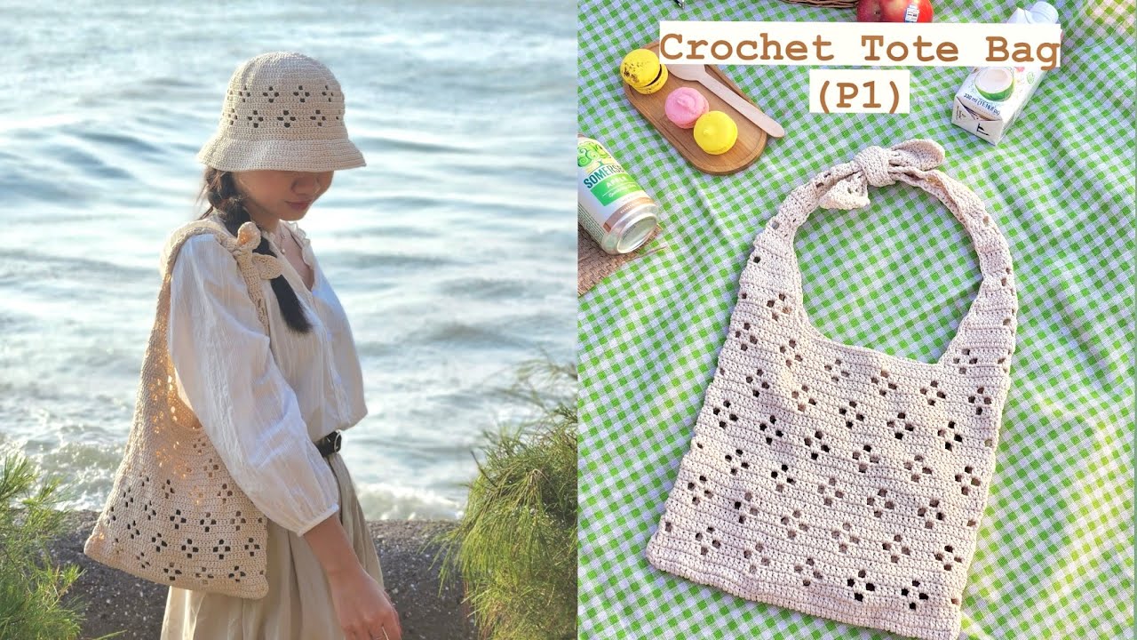 Crochet Tote Bag| Cách móc túi Tote hoạ tiết hoa nhí bằng sợi dệt đơn giản| Cỏ crochet