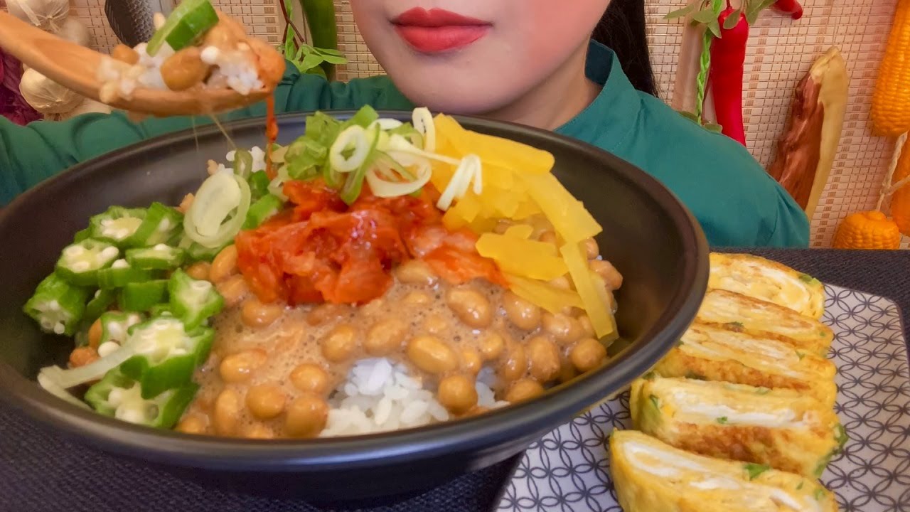 [MUKBANG] Sticky and Slimy Natto Rice + Rolled Egg Omelette | Japanese Fermented Soybeans [ASMR]