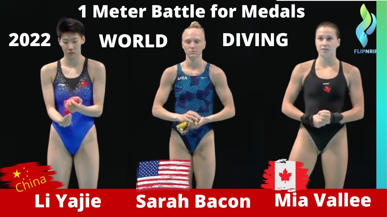 2022 Womens 1 Meter Diving World - Li Yajie CHN, Sarah Bacon - USA, Mia Vallee - CAN Battle