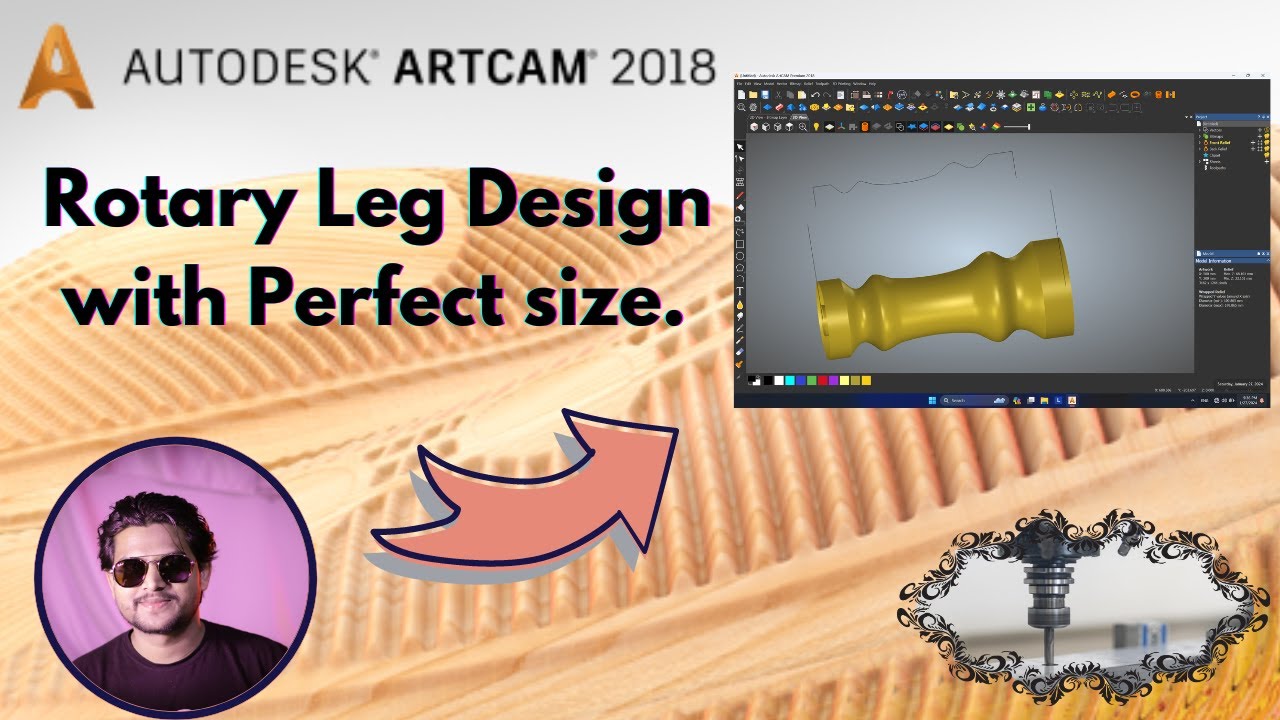 How to make Rotary Leg Design with Perfect size in  artcam 2018