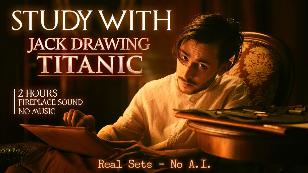 2-Hours📚STUDY WITH ME | Jack Drawing in the Titanic | Fireplace| No Music