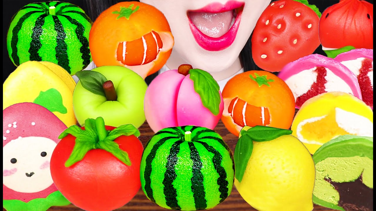 ASMR FRUIT MOCHI, WAGASHI, MACARON 과일 화과자, 마카롱 먹방 MUKBANG, EATING
