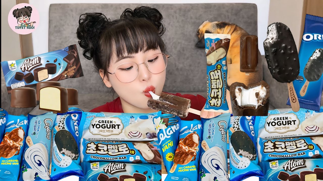 Mukbang Các Loại Kem Màu Xanh Dương,Xanh Nước Biển Độc Lạ| Kem Socola Marshmallow,Kem Oreo,K.Caramen