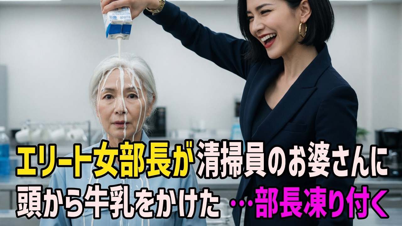 エリート女部長が清掃員に牛乳をかけた、その後女部長が凍り付いた