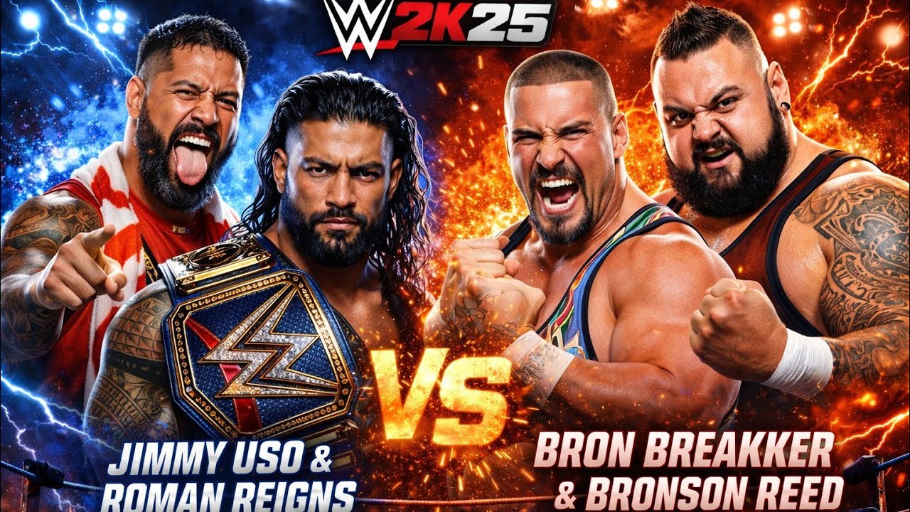 WWE 2K25 Jimmy USO & Roman Reigns Vs Bron Breakker & Bronson reed Match 