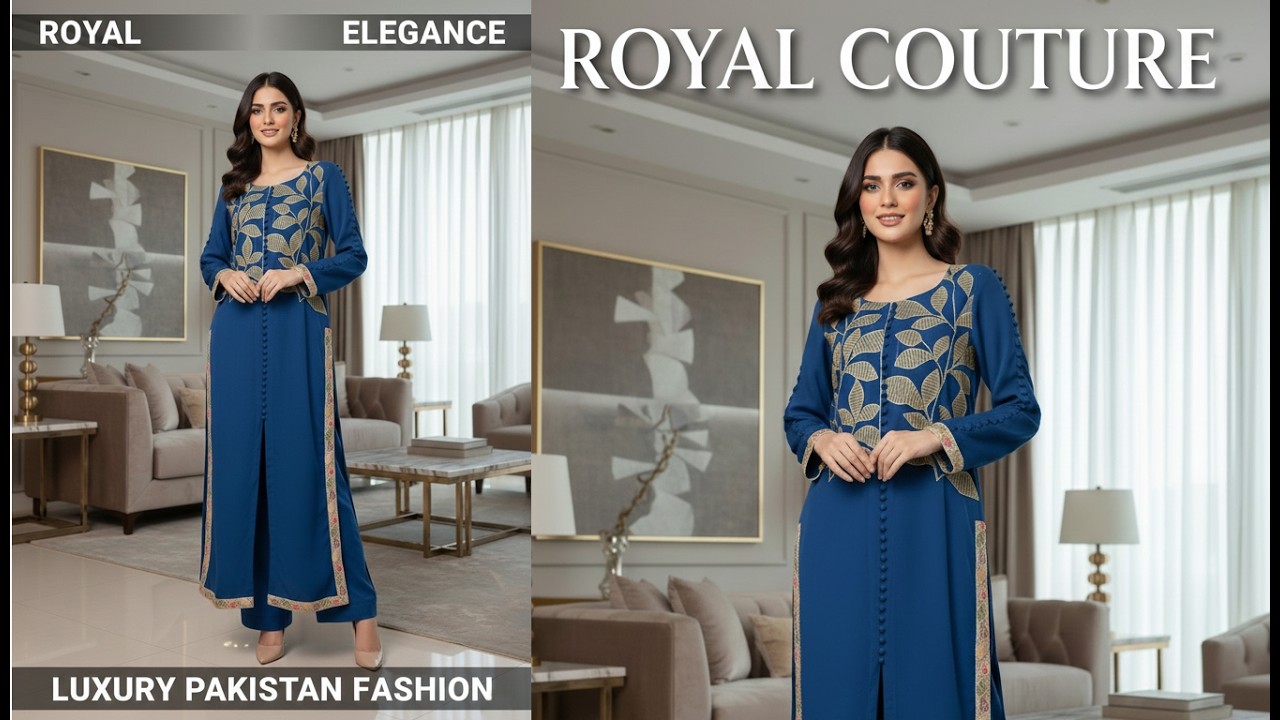 Elegant Royal Blue Embroidered Dress with Plain Trouser 💙 | Luxury Ethnic Outfit 2026