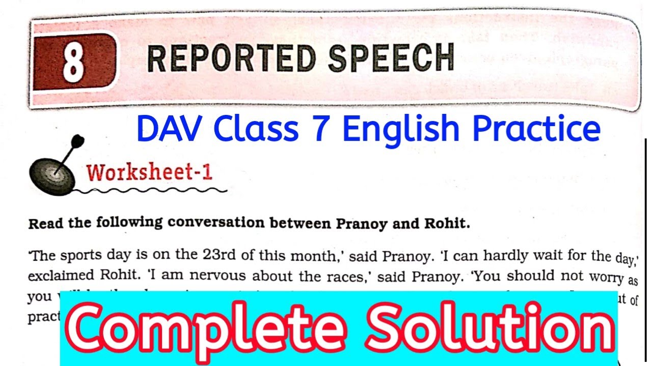 Reported Speech Solution | Dav Class 7 English Practice Chapter 8 |