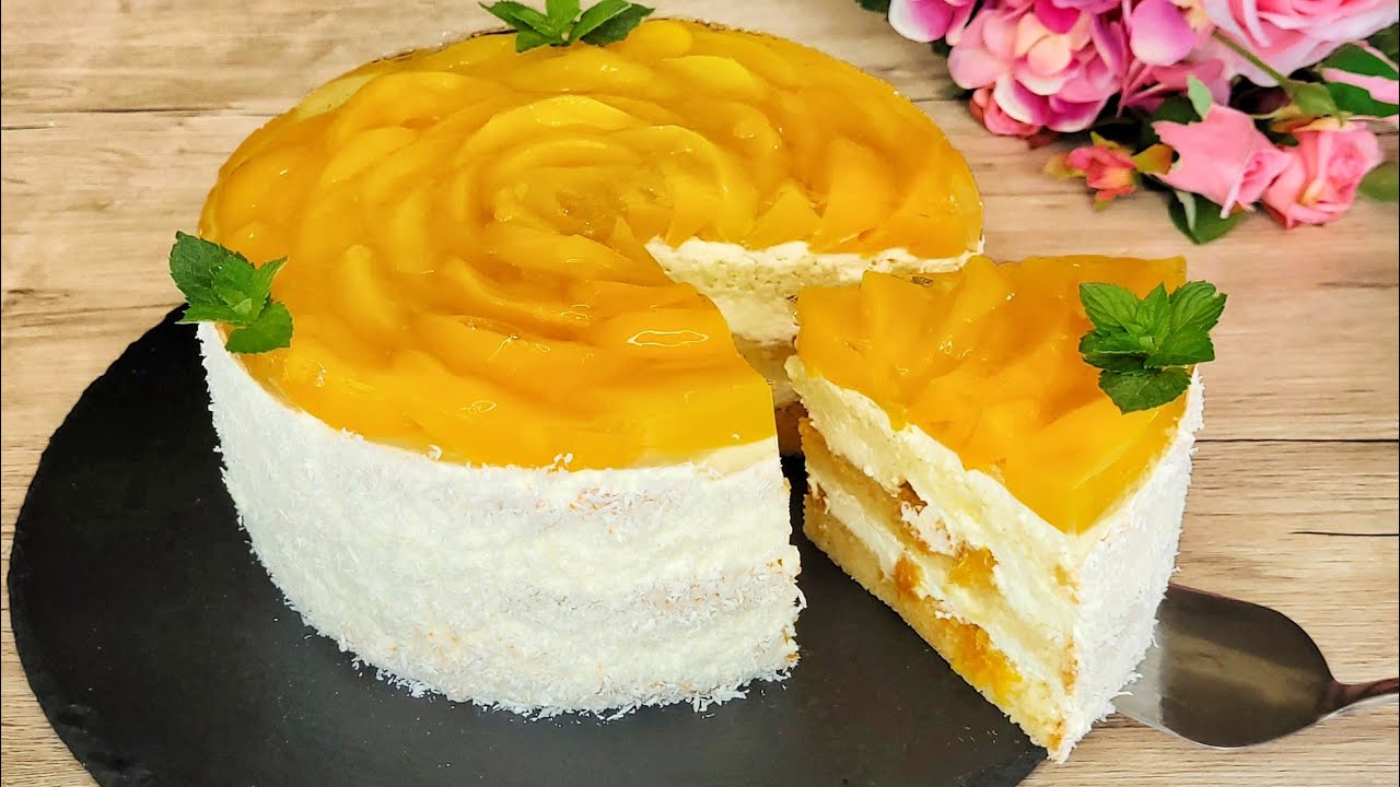 Так вкусно! Возьмите несколько персиков и приготовьте этот нежный и вкусный торт!