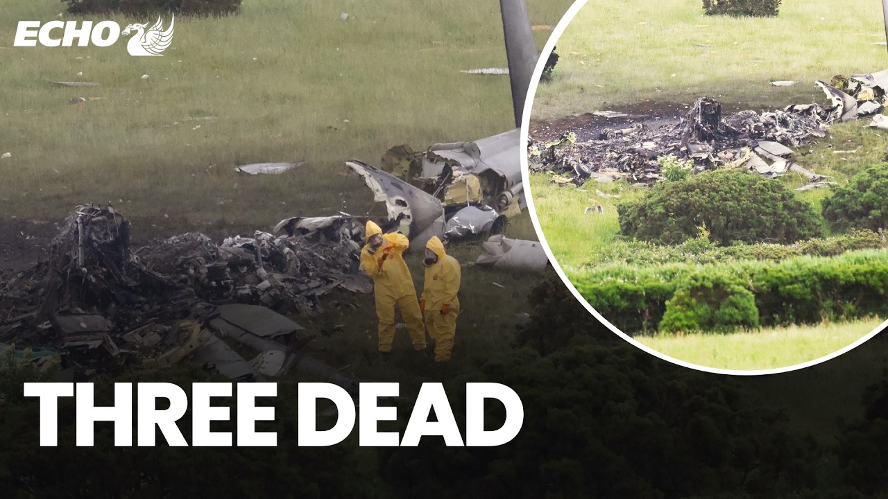 Forensics examine Royal Navy helicopter CRASH SCENE