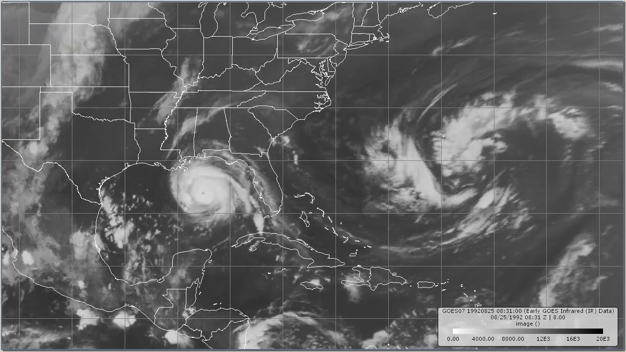 Hurricane Andrew 1992 7 km GOES-7 IR (Infrared) Imagery