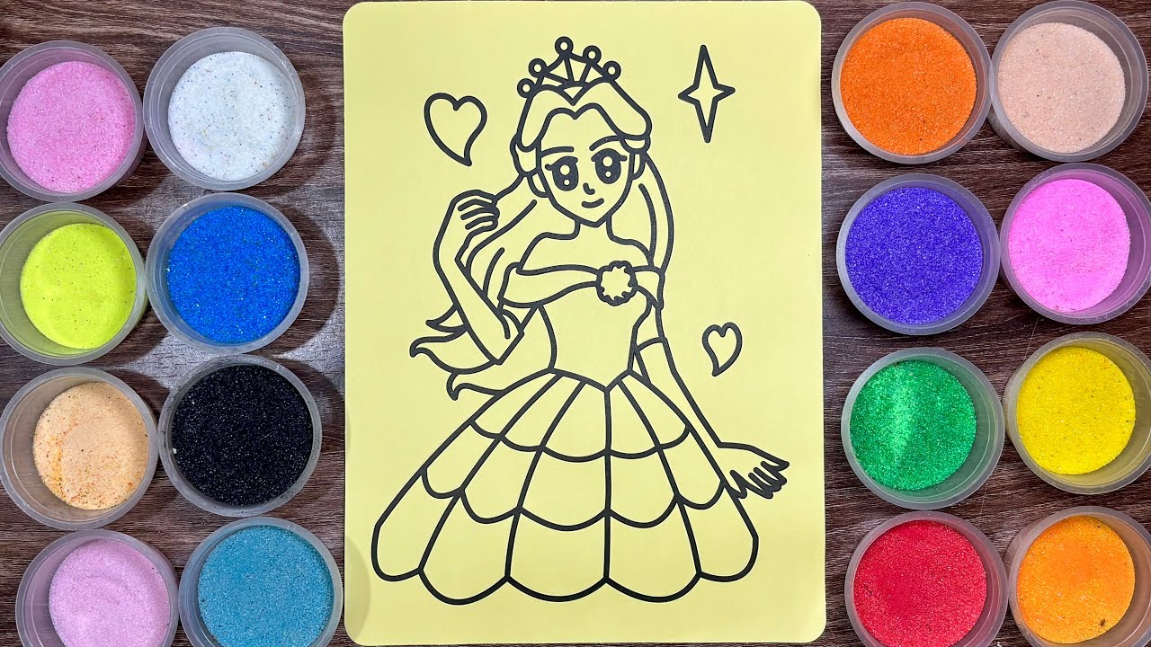 Beautiful Princess Sand Art Coloring 👑 Learn Colors for Kids (Sand Art World)
