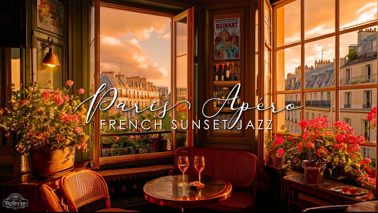 Paris Sunset Café 🍷 Romantic French Jazz Music & Rooftop Ambience for Relaxation