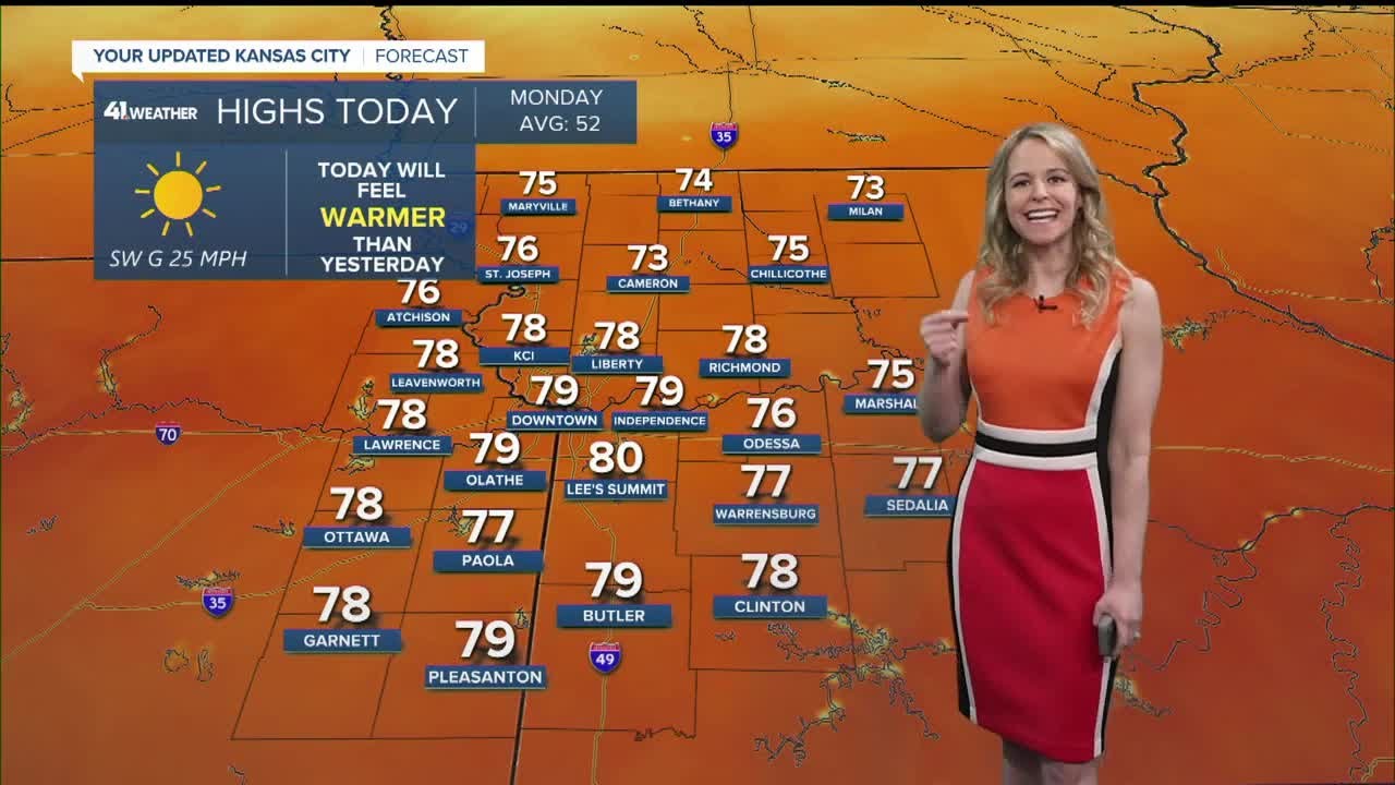 Record warmth Monday, then stormy Tuesday
