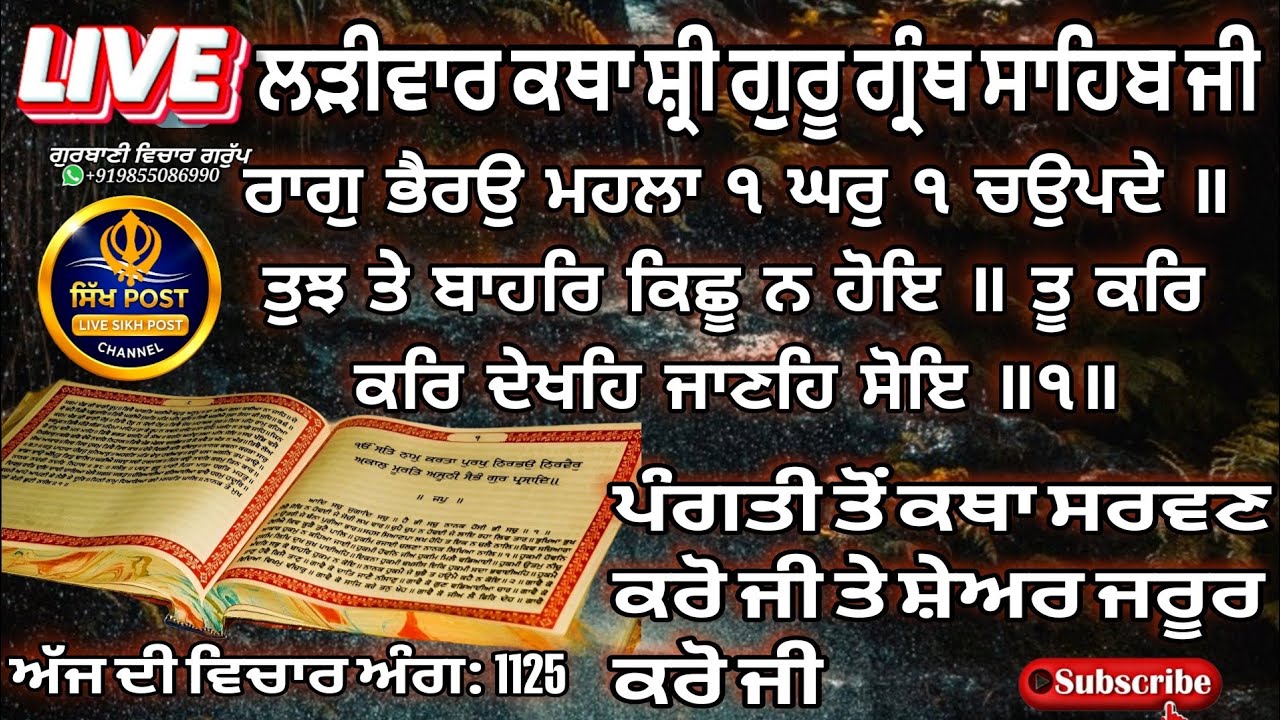 Live ਲੜੀਵਾਰ ਕਥਾ ਸ੍ਰੀ ਗੁਰੂ ਗ੍ਰੰਥ ਸਾਹਿਬ ਜੀ ਅੰਗ 1125 Live Hazur Sahib Nanded 4 Feb