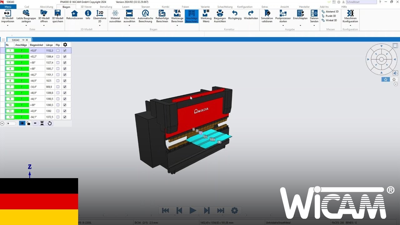 Amada Abkantpresse programmieren mit wicam.com • Biegesimulation • HFE3i • EG-4010 • HG •  AMNC 3i