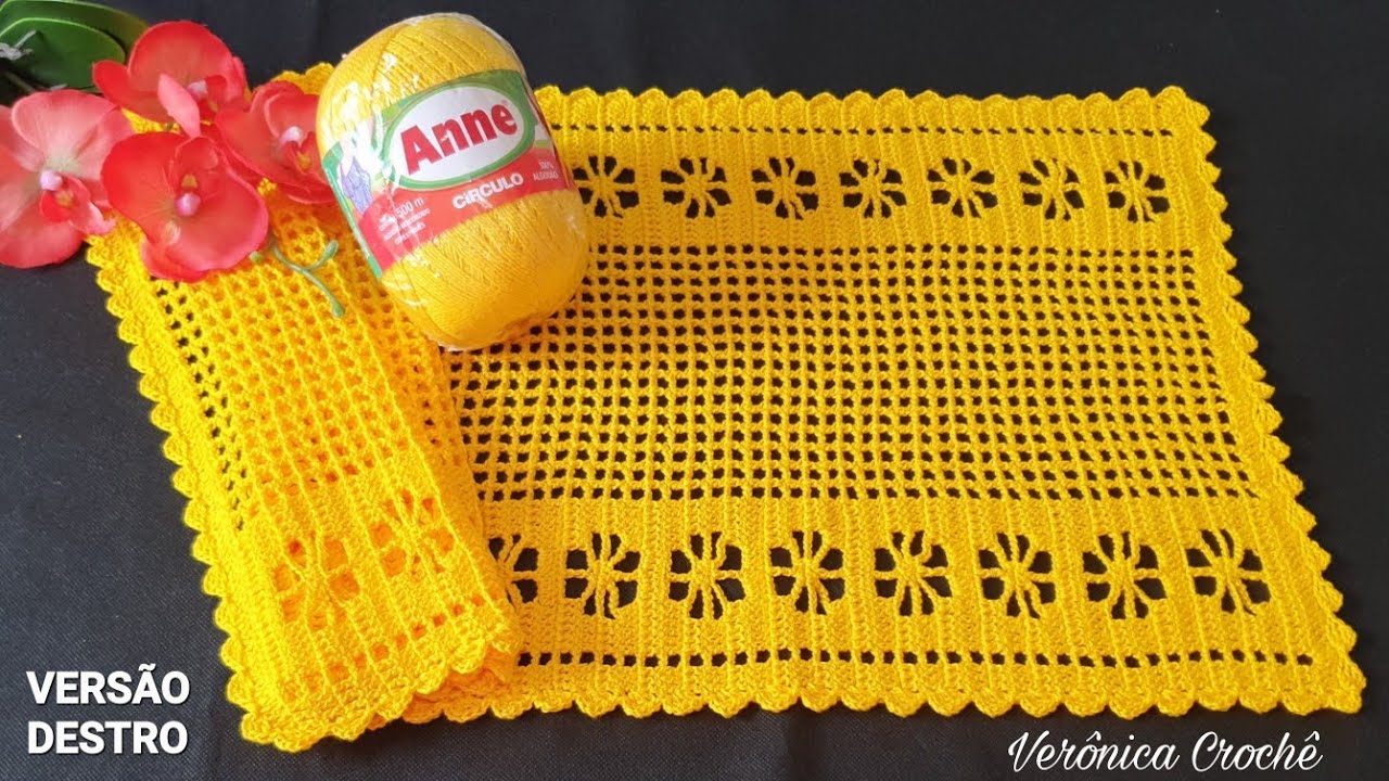 🌻Caminho de mesa em croche com a linha Anne/Trilho mesa/Passo a passo/Para iniciantes(Versão destro