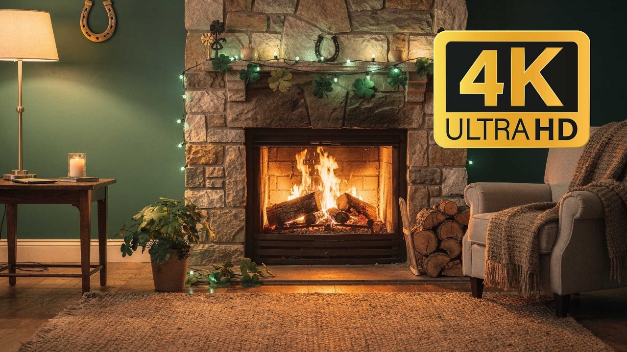 12H St. Patrick’s Day Fireplace Live 🍀 Cozy Green Lights & Crackling Fire Ambience (No Music)