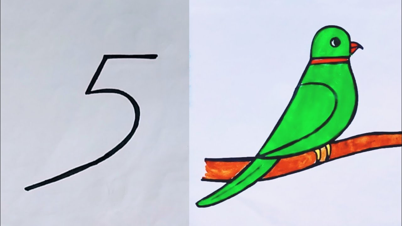 How to draw paarrot drawing from number 5/parrot drawing/parrot drawing eas