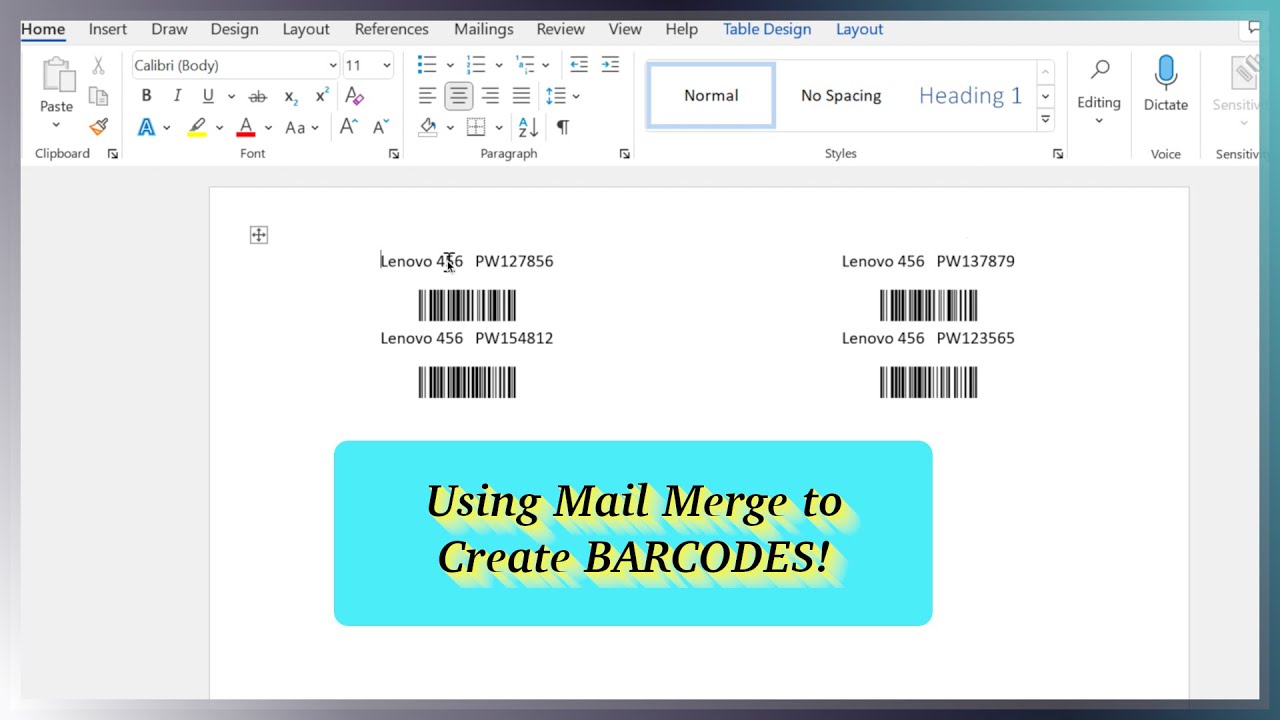 Creating Barcodes in Word using Mail Merge