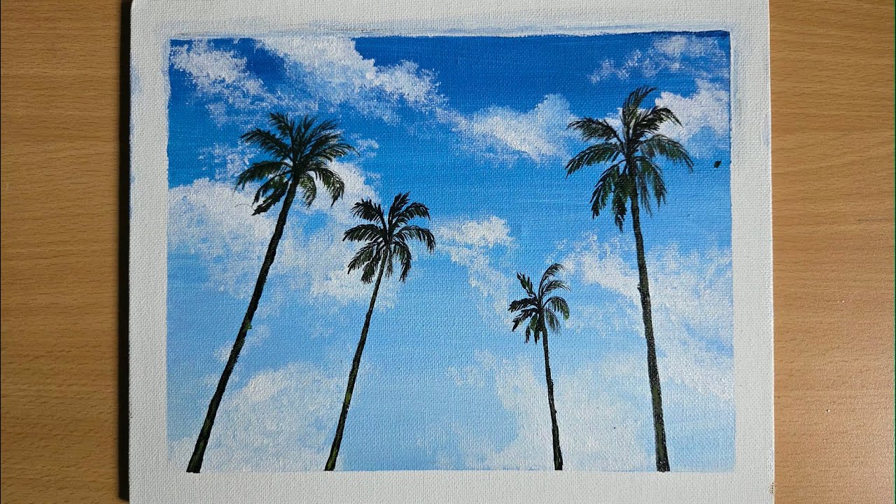  Coconut trees under blue sky painting | 031 | LoveARTfully | Acrylic Painting 