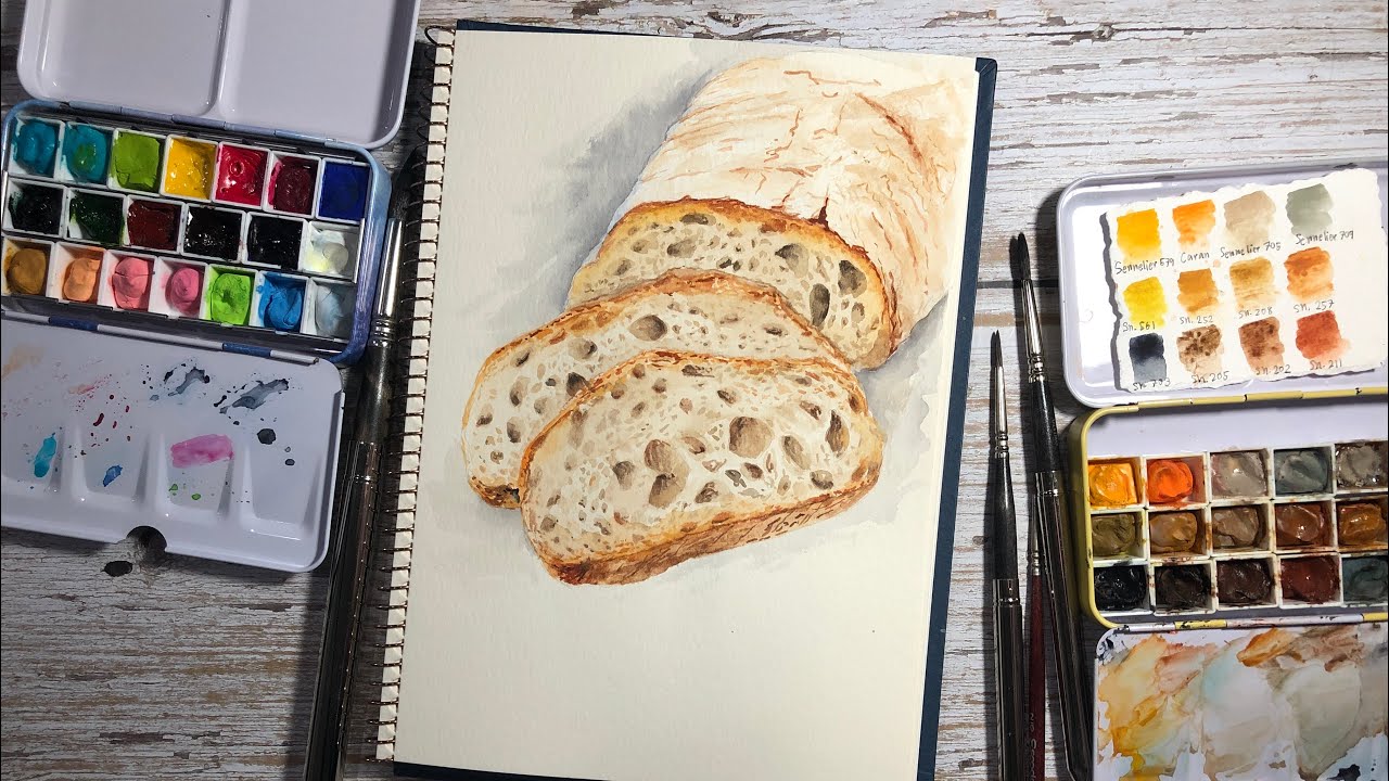 How to Paint Bread Watercolor | Painting Process Time Lapse