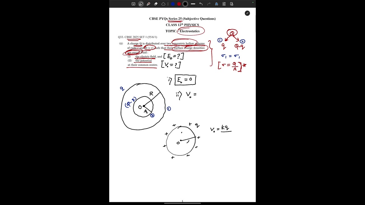 CBSE PYQ SERIES 25 | A charge Q is distributed over two concentric hollow spheres of radii r and R
