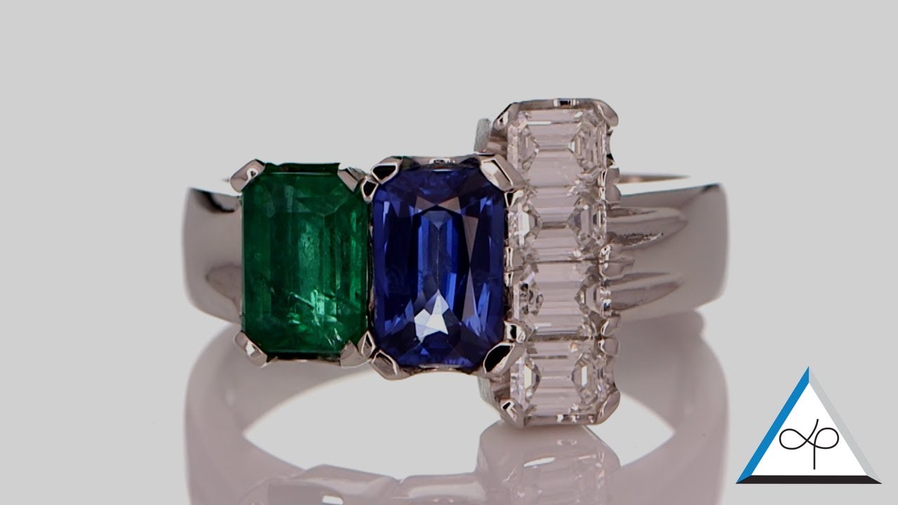 Four Diamonds With Green Emerald And A Blue Sapphire&nbsp;| Prakash Gems