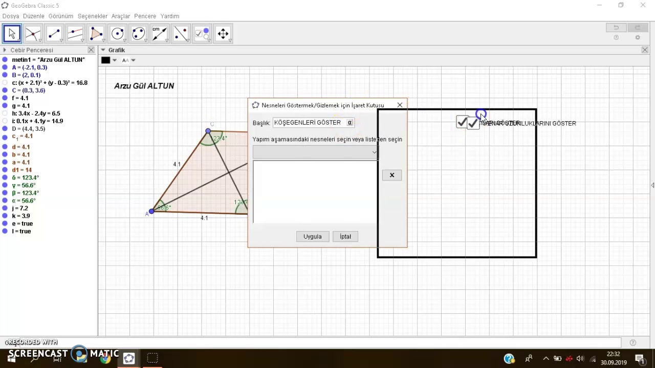 Geogebra ile Eşkenardörtgen, Paralelkenar, Dikdörtgen Çizimi