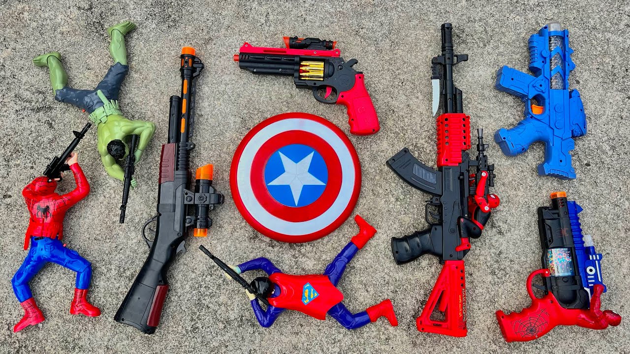 Lot of Spiderman Lights Gun, Nerf Gun, Sniper Gun, M16 Gun, Electric gun, M416, Military Toy Gun Set