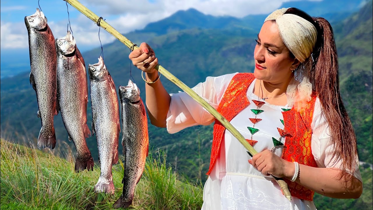 Kurdish Village Girl Cooks Fish Over Fire 🐟 Traditional Kurdish Cooking in Nature | Alta Village