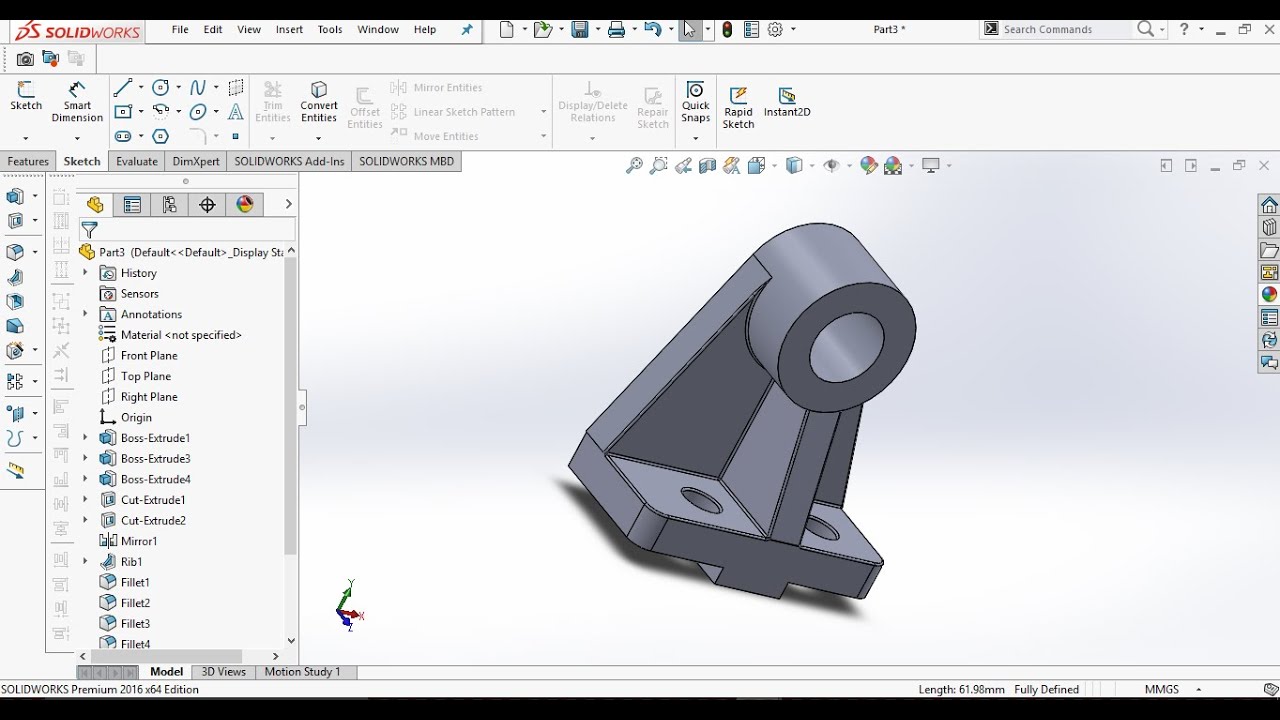Solidworks tutorial: Counter Bearing Bracket