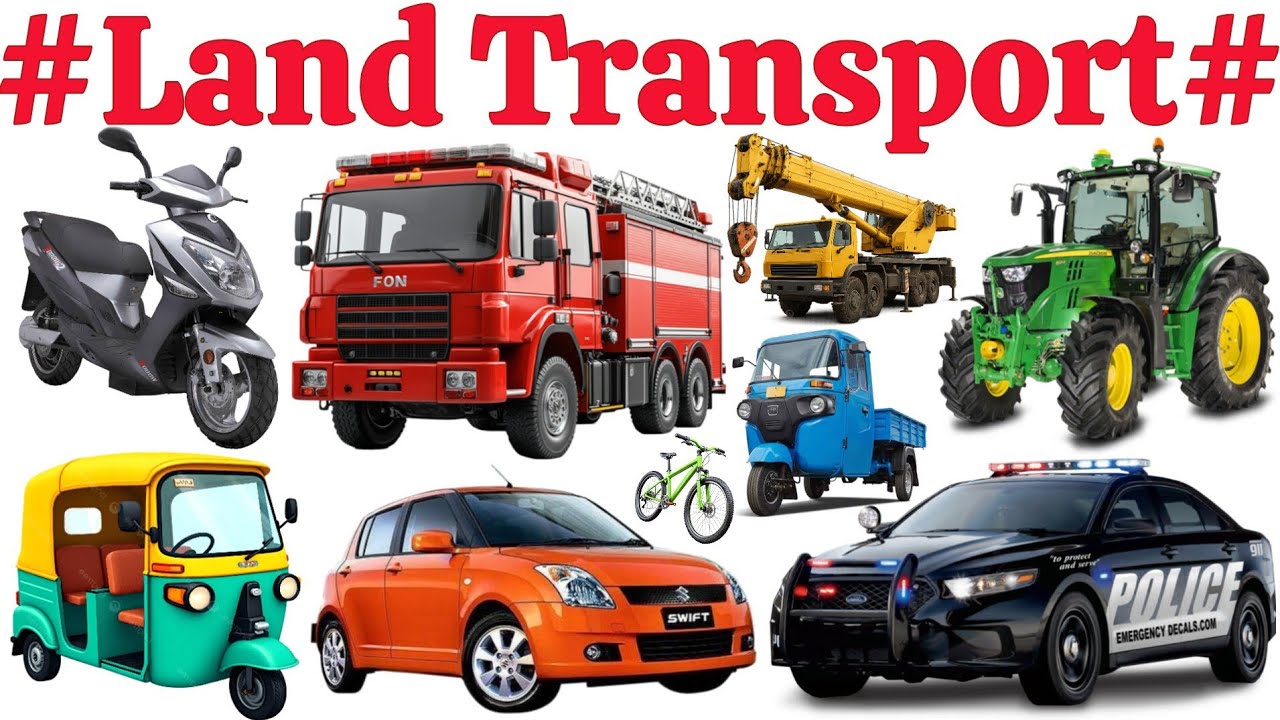 Land Transports | Land Transport Names in English | Learning 20 Transports Name Vocabulary Video 