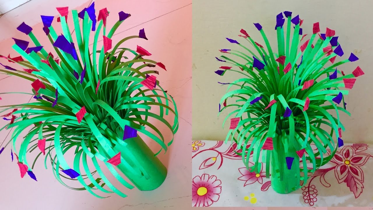DIY : Paper flowers bouquet making at home | Drawing room decor ideas with paper - artsNcraft
