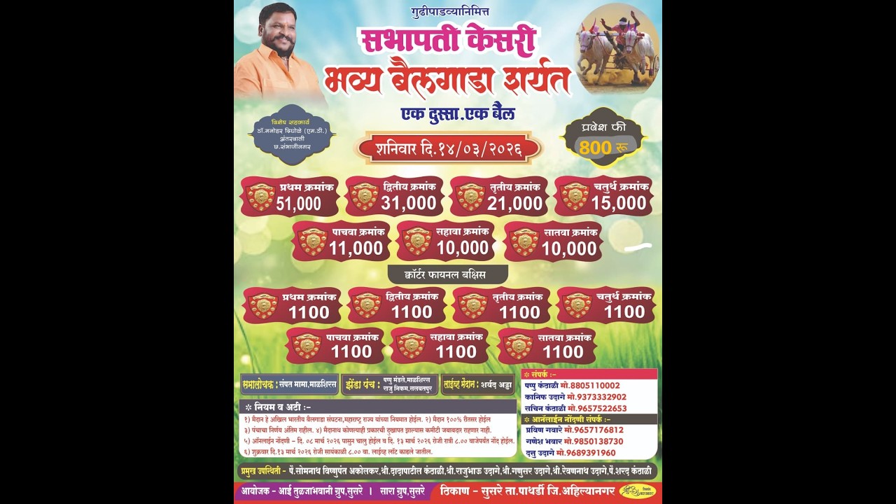 सभापति केसरी भव्य दुसा बैल मैदान सुसरे मैदान