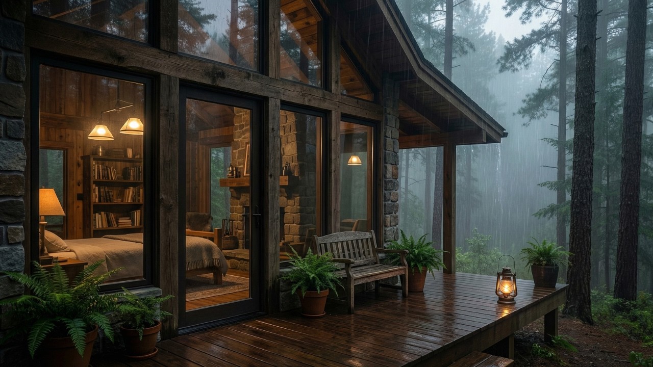 Heavy Rainstorm in Forest Cabin Rain Sounds for Sleeping Deep Sleep Insomnia Relief